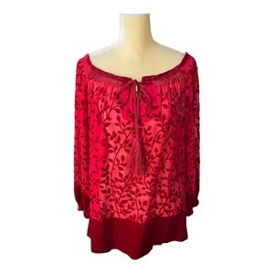 Sundance Red Burnout Velvet Peasant Blouse Size Medium